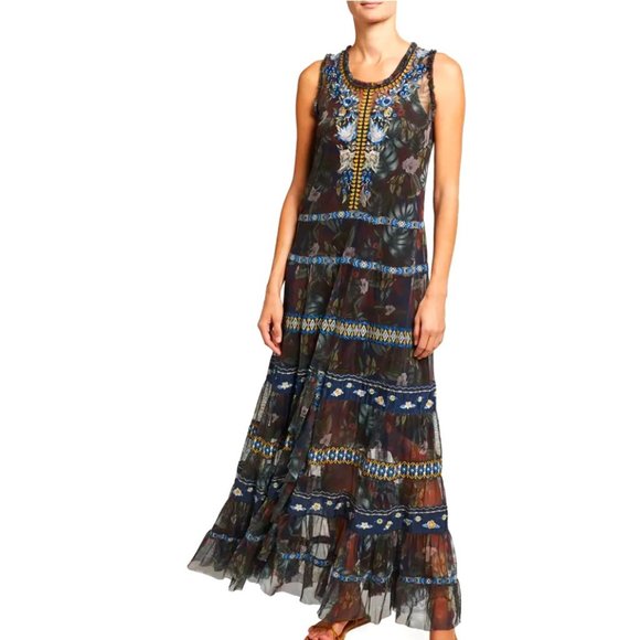 Johnny Was Qadira Emboidered & Mesh Dress